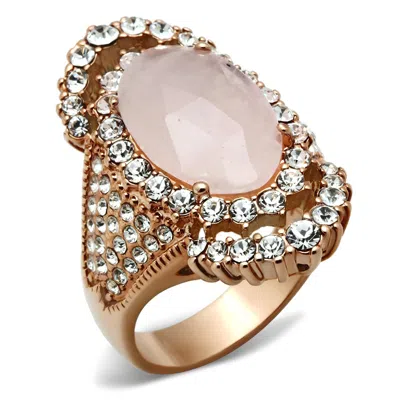 Fashnzfab Ip Rose Gold(ion Plating) Brass Ring With Precious Stone Pink Crystal In Light Rose