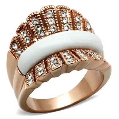 Fashnzfab Ip Rose Gold(ion Plating) Brass Ring With Semi-precious Agate In White
