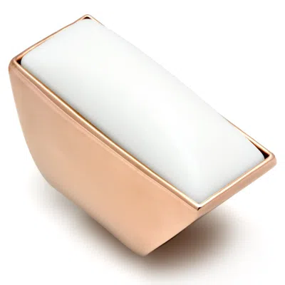 Fashnzfab Ip Rose Gold(ion Plating) Brass Ring With Synthetic Synthetic Stone In White In Multi