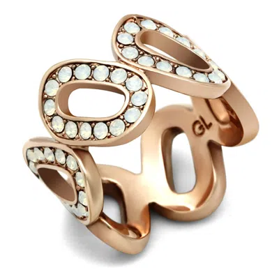 Fashnzfab Ip Rose Gold(ion Plating) Brass Ring With Top Grade Crystal In Aurora Borealis (rainbow Effect)