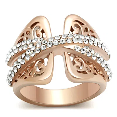 Fashnzfab Ip Rose Gold(ion Plating) Brass Ring With Top Grade Crystal In Clear