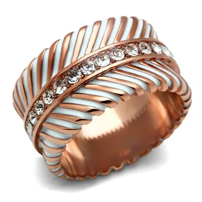 Fashnzfab Ip Rose Gold(ion Plating) Brass Ring With Top Grade Crystal In Clear