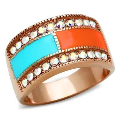 Fashnzfab Ip Rose Gold(ion Plating) Brass Ring With Top Grade Crystal In Clear In Neutral