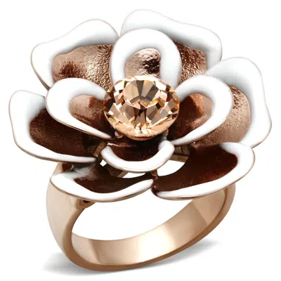 Fashnzfab Ip Rose Gold(ion Plating) Brass Ring With Top Grade Crystal In Light Peach In Green