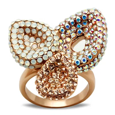 Fashnzfab Ip Rose Gold(ion Plating) Brass Ring With Top Grade Crystal In Multi Color