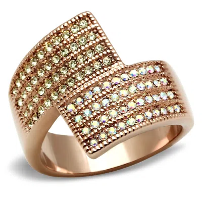 Fashnzfab Ip Rose Gold(ion Plating) Brass Ring With Top Grade Crystal In Multi Color In Metallic