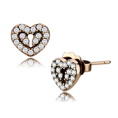 Fashnzfab Ip Rose Gold(ion Plating) Stainless Steel Earrings With Aaa Grade Cz In Clear