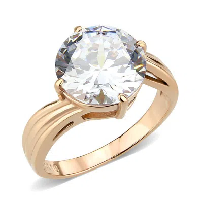 Fashnzfab Ip Rose Gold(ion Plating) Stainless Steel Ring With Aaa Grade Cz In Clear