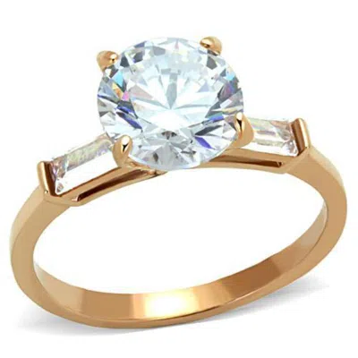 Fashnzfab Ip Rose Gold(ion Plating) Stainless Steel Ring With Aaa Grade Cz In Clear
