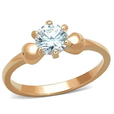 Fashnzfab Ip Rose Gold(ion Plating) Stainless Steel Ring With Aaa Grade Cz In Clear