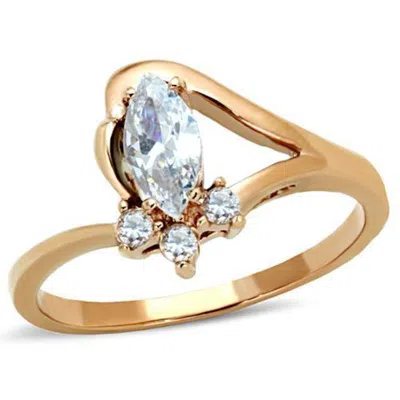 Fashnzfab Ip Rose Gold(ion Plating) Stainless Steel Ring With Aaa Grade Cz In Clear
