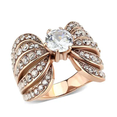 Fashnzfab Ip Rose Gold(ion Plating) Stainless Steel Ring With Aaa Grade Cz In Clear
