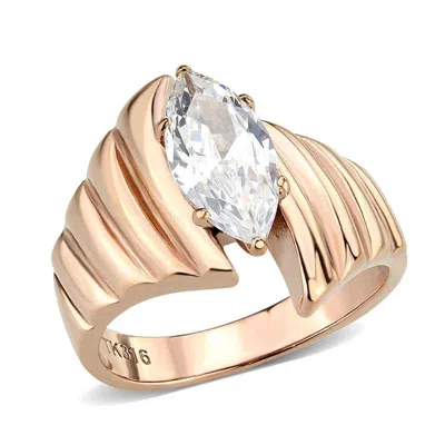 Fashnzfab Ip Rose Gold(ion Plating) Stainless Steel Ring With Aaa Grade Cz In Clear