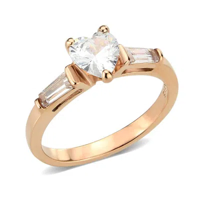 Fashnzfab Ip Rose Gold(ion Plating) Stainless Steel Ring With Aaa Grade Cz In Clear