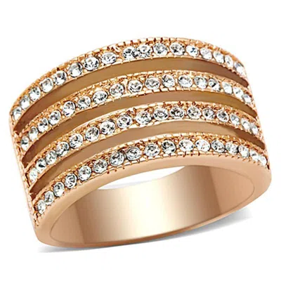 Fashnzfab Ip Rose Gold(ion Plating) Stainless Steel Ring With Aaa Grade Cz In Clear