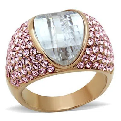 Fashnzfab Ip Rose Gold(ion Plating) Stainless Steel Ring With Aaa Grade Cz In Clear
