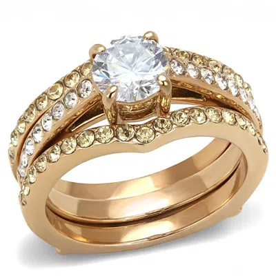 Fashnzfab Ip Rose Gold(ion Plating) Stainless Steel Ring With Aaa Grade Cz In Clear In Purple