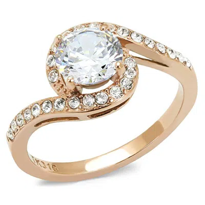 Fashnzfab Ip Rose Gold(ion Plating) Stainless Steel Ring With Aaa Grade Cz In Clear In Multi