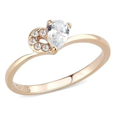 Fashnzfab Ip Rose Gold(ion Plating) Stainless Steel Ring With Aaa Grade Cz In Clear In Multi