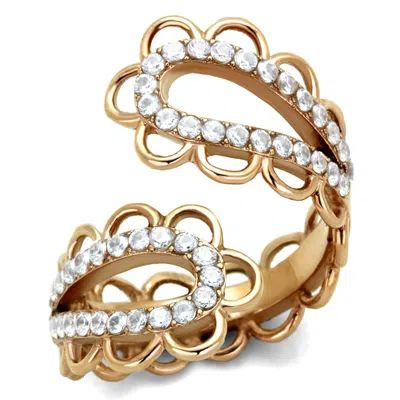 Fashnzfab Ip Rose Gold(ion Plating) Stainless Steel Ring With Aaa Grade Cz In Clear
