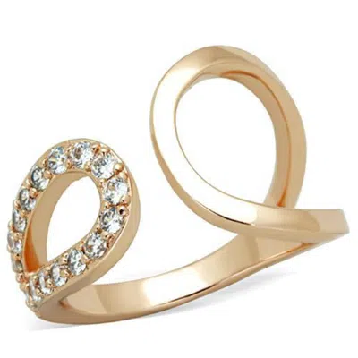 Fashnzfab Ip Rose Gold(ion Plating) Stainless Steel Ring With Aaa Grade Cz In Clear In Burgundy