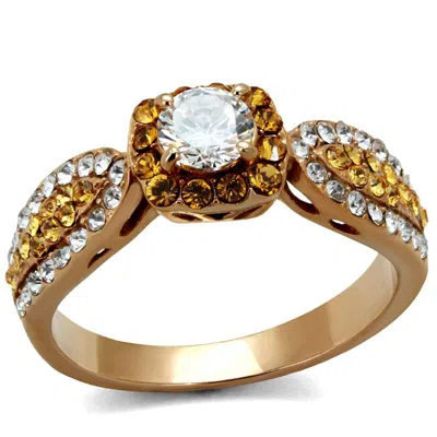 Fashnzfab Ip Rose Gold(ion Plating) Stainless Steel Ring With Aaa Grade Cz In Clear In Multi