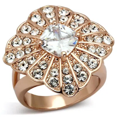 Fashnzfab Ip Rose Gold(ion Plating) Stainless Steel Ring With Aaa Grade Cz In Clear In White