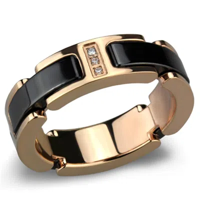 Fashnzfab Ip Rose Gold(ion Plating) Stainless Steel Ring With Ceramic In Jet In Multi