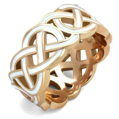Fashnzfab Ip Rose Gold(ion Plating) Stainless Steel Ring With Epoxy In White In Metallic