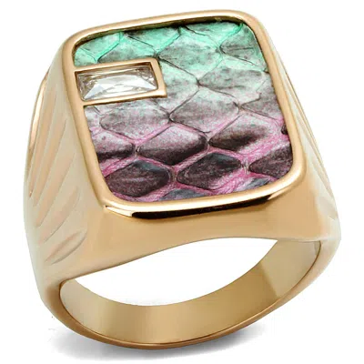 Fashnzfab Ip Rose Gold(ion Plating) Stainless Steel Ring With Leather In Multi Color In Purple