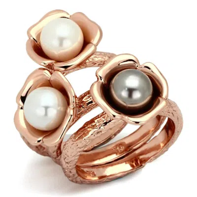 Fashnzfab Ip Rose Gold(ion Plating) Stainless Steel Ring With Synthetic Glass Bead In Multi Color