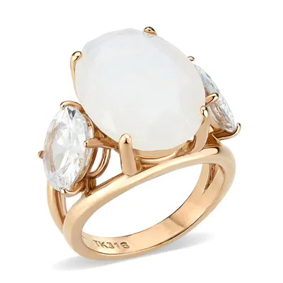 Fashnzfab Ip Rose Gold(ion Plating) Stainless Steel Ring With Synthetic In Fireopal