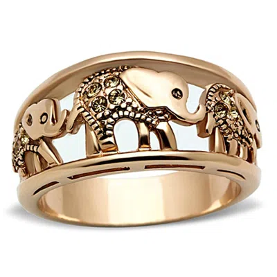 Fashnzfab Ip Rose Gold(ion Plating) Stainless Steel Ring With Top Grade Crystal In Citrine Yellow