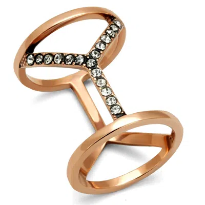 Fashnzfab Ip Rose Gold(ion Plating) Stainless Steel Ring With Top Grade Crystal In Clear
