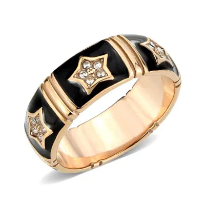 Fashnzfab Ip Rose Gold(ion Plating) Stainless Steel Ring With Top Grade Crystal In Clear
