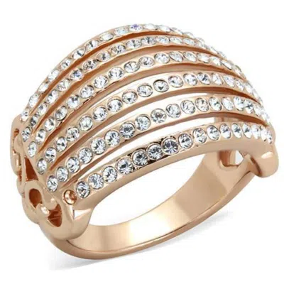 Fashnzfab Ip Rose Gold(ion Plating) Stainless Steel Ring With Top Grade Crystal In Clear