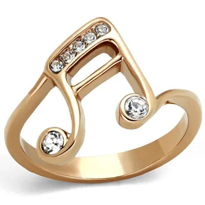 Fashnzfab Ip Rose Gold(ion Plating) Stainless Steel Ring With Top Grade Crystal In Clear