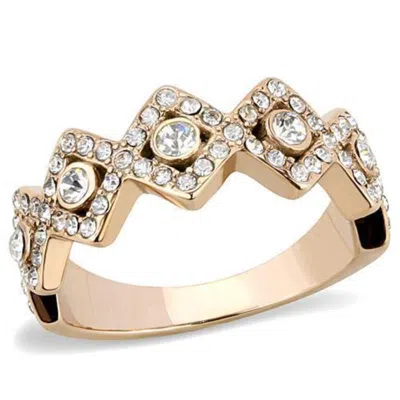 Fashnzfab Ip Rose Gold(ion Plating) Stainless Steel Ring With Top Grade Crystal In Clear In Multi
