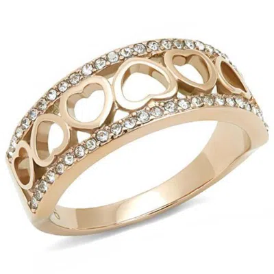 Fashnzfab Ip Rose Gold(ion Plating) Stainless Steel Ring With Top Grade Crystal In Clear In Multi