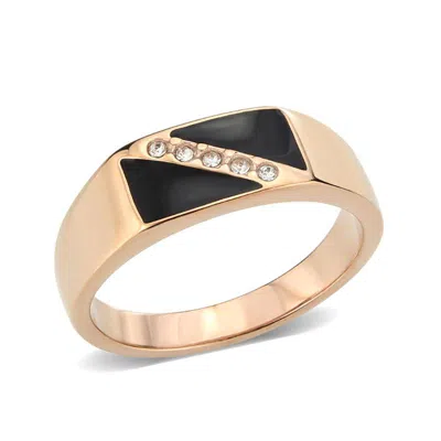 Fashnzfab Ip Rose Gold(ion Plating) Stainless Steel Ring With Top Grade Crystal In Clear In Multi