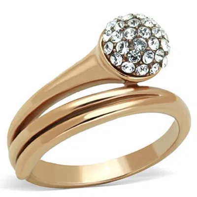 Fashnzfab Ip Rose Gold(ion Plating) Stainless Steel Ring With Top Grade Crystal In Clear