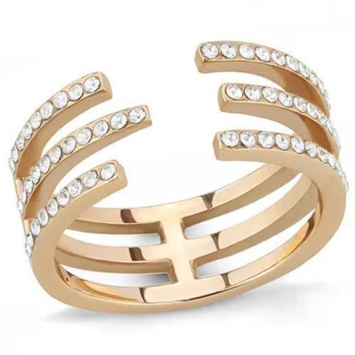 Fashnzfab Ip Rose Gold(ion Plating) Stainless Steel Ring With Top Grade Crystal In Clear In Multi