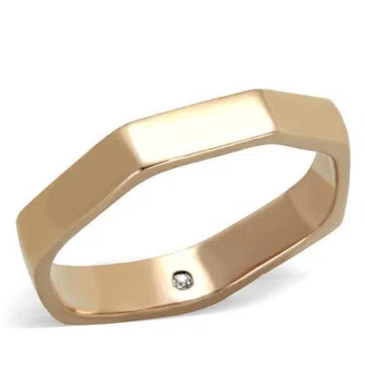 Fashnzfab Ip Rose Gold(ion Plating) Stainless Steel Ring With Top Grade Crystal In Clear In Transparent