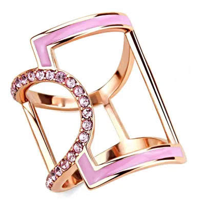 Fashnzfab Ip Rose Gold(ion Plating) Stainless Steel Ring With Top Grade Crystal In Light Rose In Red