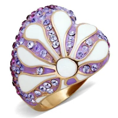 Fashnzfab Ip Rose Gold(ion Plating) Stainless Steel Ring With Top Grade Crystal In Multi Color In Pink