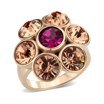 Fashnzfab Ip Rose Gold(ion Plating) Stainless Steel Ring With Top Grade Crystal In Multicolor