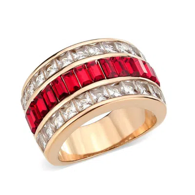 Fashnzfab Ip Rose Gold(ion Plating) Stainless Steel Ring With Top Grade Crystal In Red Series