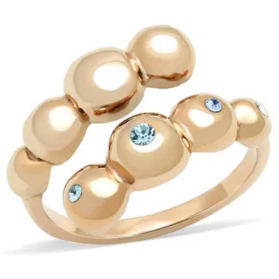 Fashnzfab Ip Rose Gold(ion Plating) Stainless Steel Ring With Top Grade Crystal In Sea Blue In Multi