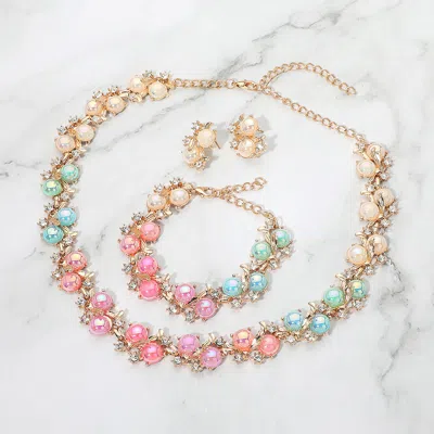 Fashnzfab Iridescent Ball Rhinestone Branch Link Statement Jewelry Set In Gold