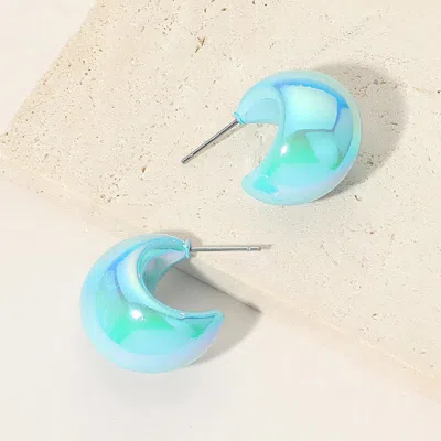 Fashnzfab Iridescent Chunky Hoop Earrings In Blue